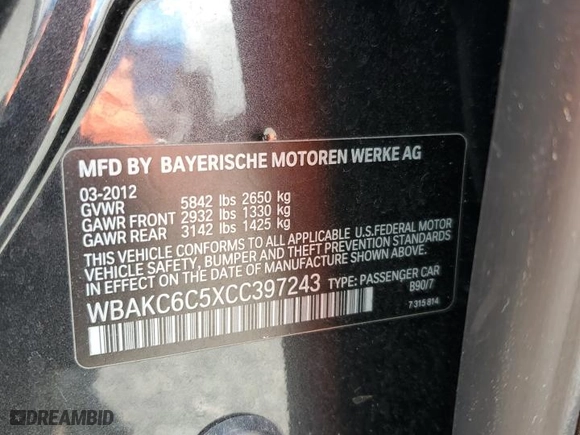 2012 BMW 7 Series 750i xDrive with VIN WBAKC6C5XCC397243, listed as a Copart auction lot 51331165 with 77,424 mi miles and Clean Title. Bid and sale history available at carsss.com. Image 12.