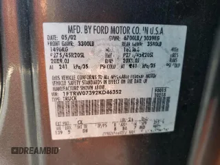 2002 Ford F-150 Harley Davidson with VIN 1FTRW07392KD46352, listed as a Copart auction lot 73463924 with 135,813 mi miles and Salvage Title. Bid and sale history available at carsss.com. Image 14.