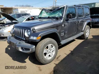 2018 Jeep Wrangler Unlimited Sahara with VIN 1C4HJXEG9JW318793, listed as a Copart auction lot 48777765 with 73,867 mi miles and Salvage Title. Bid and sale history available at carsss.com. Image 1.