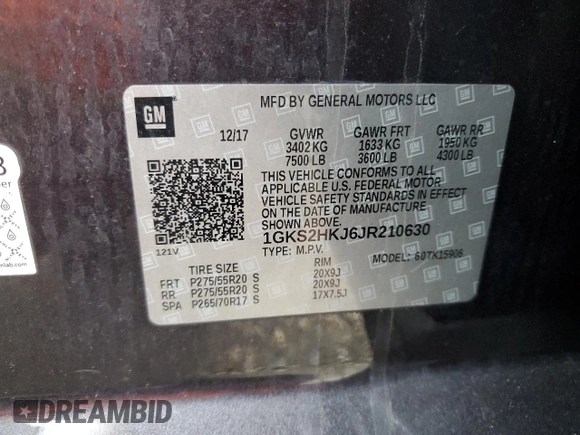 2018 GMC Yukon XL Denali with VIN 1GKS2HKJ6JR210630, listed as a Copart auction lot 73837294 with Not Provided miles and Salvage Title. Bid and sale history available at carsss.com. Image 13.