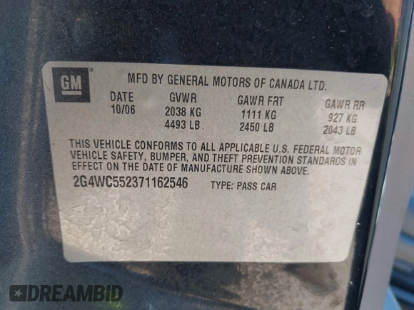 2007 Buick LaCrosse CX with VIN 2G4WC552371162546, listed as a IAAI auction lot 42196407 with 107,032 mi miles and . Bid and sale history available at DreamBid. Image 9.