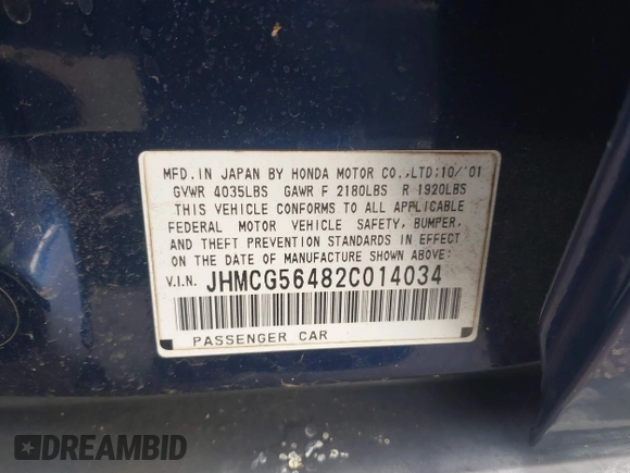 2002 Honda Accord LX with VIN JHMCG56482C014034, listed as a IAAI auction lot 42110164 with 95,657 mi miles and . Bid and sale history available at DreamBid. Image 9.