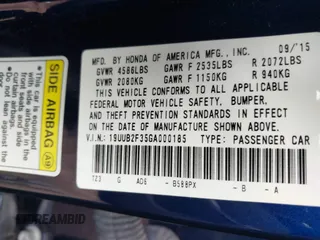2016 Acura TLX V6 with VIN 19UUB2F35GA000185, listed as a IAAI auction lot 41572532 with 97,431 mi miles. Bid and sale history available at carsss.com. Image 9.