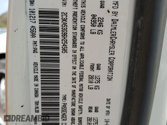 2006 Chrysler 300 Touring with VIN 2C3KA53G96H254505, listed as a Copart auction lot 61804214 with 0 mi miles and Salvage Title. Bid and sale history available at carsss.com. Image 13.