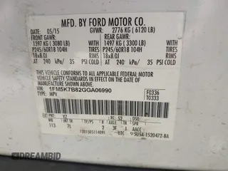 2016 Ford Explorer с VIN 1FM5K7B82GGA06990, выставлен на аукционе IAAI как лот 42720615 с пробегом 219 267 миль миль и . История ставок и продаж доступна на DreamBid. Изображение 9.