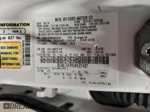 2018 Lincoln MKZ Reserve с VIN 3LN6L5F99JR623487, выставлен на аукционе Copart как лот 54906015 с пробегом 46 940 миль миль и Списание • Salvage title. История ставок и продаж доступна на DreamBid. Изображение 12.