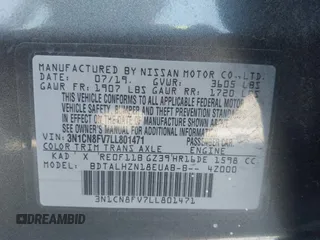 2020 Nissan Versa SR with VIN 3N1CN8FV7LL801471, listed as a IAAI auction lot 42494353 with 64,381 mi miles and . Bid and sale history available at DreamBid. Image 9.