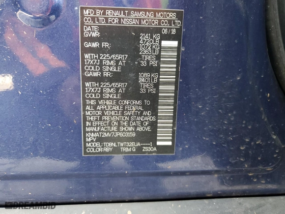 2018 Nissan Rogue SV with VIN KNMAT2MV7JP603159, listed as a Copart auction lot 44502305 with 104,571 mi miles and Salvage Title. Bid and sale history available at carsss.com. Image 14.