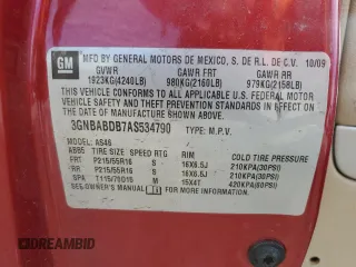 2010 Chevrolet HHR 2LT with VIN 3GNBACDV4AS649055, listed as a Copart auction lot 62869855 with Not provided miles and Clean title. Bid and sale history available at DreamBid. Image 13.
