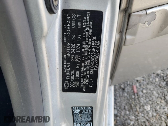 2005 Hyundai Accent GLS with VIN KMHCG45C05U618580, listed as a Copart auction lot 79239064 with 54,228 mi miles and Salvage Title. Bid and sale history available at carsss.com. Image 12.