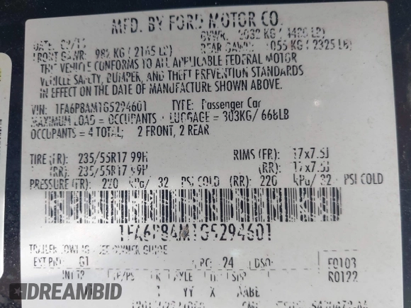 2016 Ford Mustang V6 с VIN 1FA6P8AM1G5294601, выставлен на аукционе IAAI как лот 42336911 с пробегом 113 140 миль миль и . История ставок и продаж доступна на DreamBid. Изображение 9.