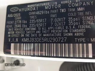 2024 Hyundai Tucson SEL with VIN KM8JB3DE5RU290727, listed as a IAAI auction lot 41722092 with 14,822 mi miles. Bid and sale history available at carsss.com. Image 9.
