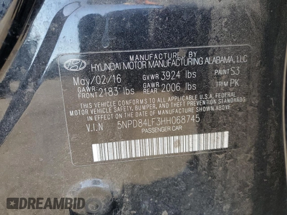2017 Hyundai Elantra Limited with VIN 5NPD84LF3HH068745, listed as a Copart auction lot 44382565 with 99,496 mi miles and Salvage Title. Bid and sale history available at DreamBid. Image 12.