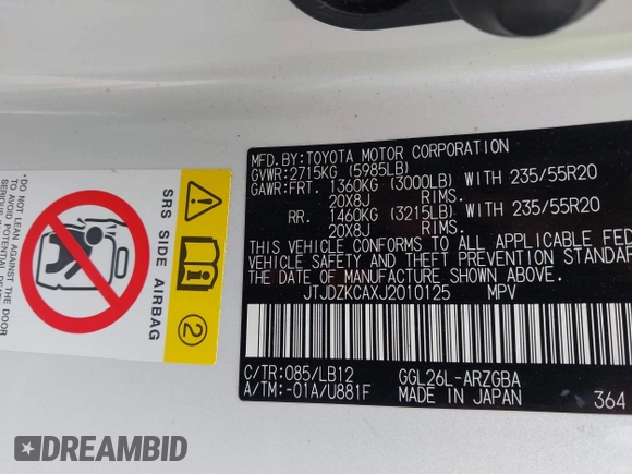 2018 Lexus RX 350L Premium z VIN JTJDZKCAXJ2010125, wystawiony jako IAAI lot #41899420 z przebiegiem 113 995 mil mil oraz . Historia ofert i sprzedaży dostępna na DreamBid. Obrazek 9.