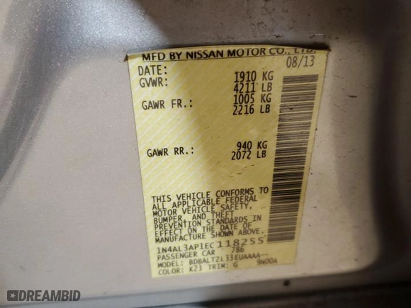 2014 Nissan Altima 2.5 SL with VIN 1N4AL3AP1EC118255, listed as a Copart auction lot 47678485 with 197,413 mi miles and Salvage Title. Bid and sale history available at carsss.com. Image 13.