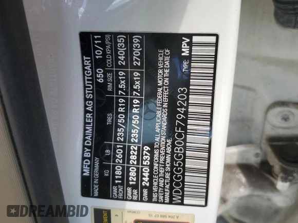 2012 Mercedes-Benz GLK 350 with VIN WDCGG5GB0CF794203, listed as a Copart auction lot 73819984 with Not Provided miles and Salvage Title. Bid and sale history available at DreamBid. Image 14.