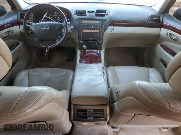 2008 Lexus LS 460 with VIN JTHBL46F485067927, listed as a Copart auction lot 52047645 with 177,648 mi miles and Salvage title. Bid and sale history available at DreamBid. Image 8.