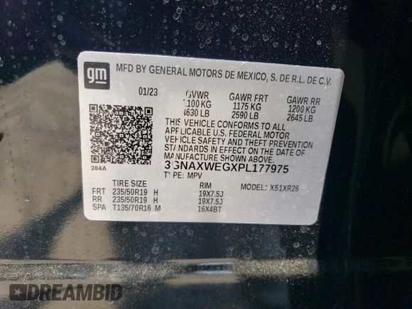 2023 Chevrolet Equinox RS with VIN 3GNAXWEGXPL177975, listed as a Copart auction lot 60112965 with 6,988 mi miles and Salvage title. Bid and sale history available at DreamBid. Image 14.