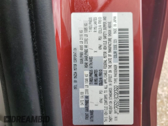 2008 Mazda 5 Sport with VIN JM1CR293180320922, listed as a Copart auction lot 54183695 with 206,823 mi miles and Salvage title. Bid and sale history available at DreamBid. Image 13.
