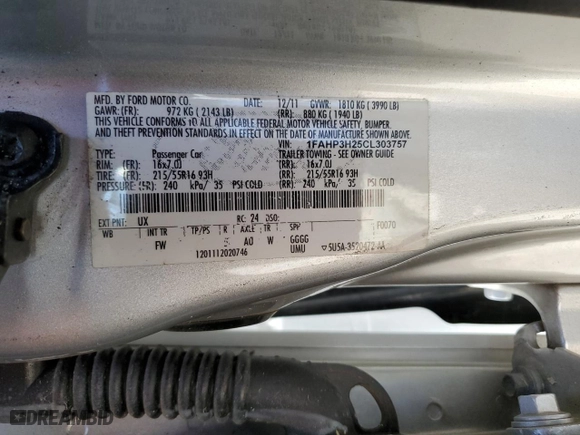 2012 Ford Focus SEL with VIN 1FAHP3H25CL303757, listed as a Copart auction lot 50592775 with 140,466 mi miles and Salvage Title. Bid and sale history available at carsss.com. Image 13.
