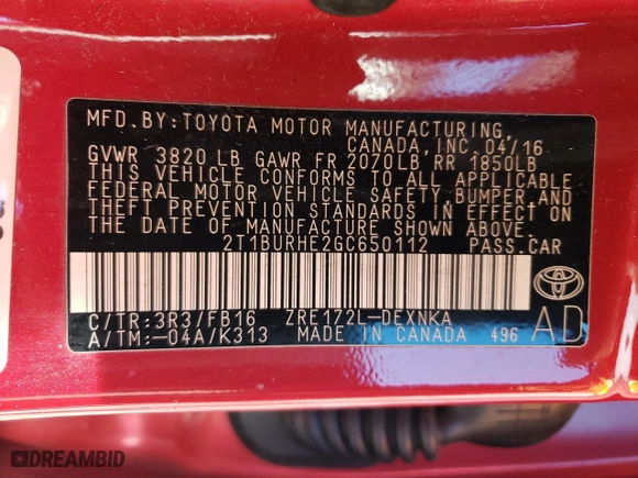 2016 Toyota Corolla L with VIN 2T1BURHE2GC650112, listed as a Copart auction lot 41452585 with 173,159 mi miles and Salvage Title. Bid and sale history available at carsss.com. Image 14.
