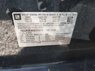 2017 Chevrolet Silverado 1500 LTZ with VIN 3GCUKSEJ6HG495014, listed as a IAAI auction lot 41672047 with 92,262 mi miles. Bid and sale history available at carsss.com. Image 9.