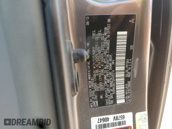 2013 Toyota Sienna XLE AAS z VIN 5TDYK3DC7DS405214, wystawiony jako Copart lot #62500205 z przebiegiem 182 468 mil mil oraz Szkoda całkowita • Salvage title. Historia ofert i sprzedaży dostępna na DreamBid. Obrazek 13.