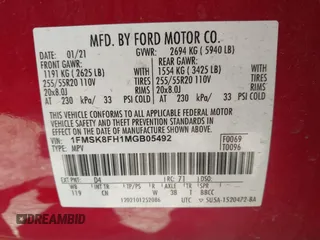 2021 Ford Explorer Limited z VIN 1FMSK8FH1MGB05492, wystawiony jako IAAI lot #42512270 z przebiegiem 105 962 mil mil oraz . Historia ofert i sprzedaży dostępna na DreamBid. Obrazek 9.