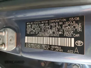 2008 Toyota Yaris with VIN JTDBT923581263652, listed as a Copart auction lot 53272385 with 214,883 mi miles and Salvage Title. Bid and sale history available at carsss.com. Image 12.