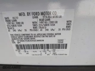2017 Ford Explorer XLT with VIN 1FM5K7D8XHGC99939, listed as a IAAI auction lot 41826914 with 107,624 mi miles. Bid and sale history available at carsss.com. Image 9.