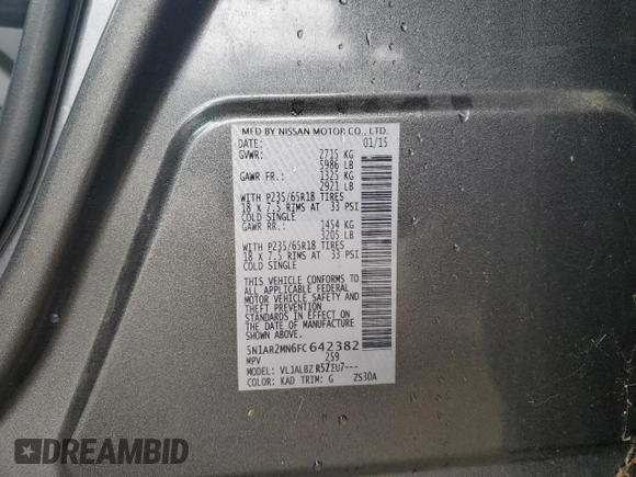 2015 Nissan Pathfinder SV with VIN 5N1AR2MN6FC642382, listed as a Copart auction lot 49093205 with 123,395 mi miles and Clean Title. Bid and sale history available at carsss.com. Image 12.