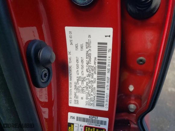 2020 Toyota Tacoma 4WD SR5 with VIN 5TFCZ5AN4LX231599, listed as a Copart auction lot 52105115 with 60,162 mi miles and Salvage Title. Bid and sale history available at carsss.com. Image 12.