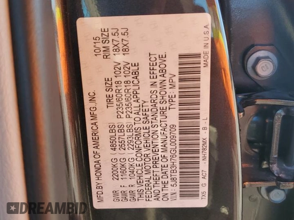 2016 Acura RDX Advance Pkg with VIN 5J8TB3H76GL009709, listed as a Copart auction lot 45685505 with 58,935 mi miles and Salvage Title. Bid and sale history available at carsss.com. Image 13.