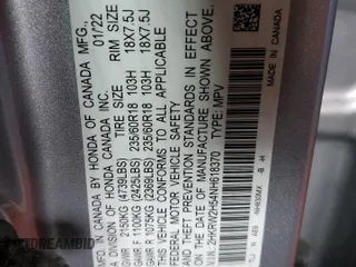 2022 Honda CR-V EX z VIN 2HKRW2H54NH618370, wystawiony jako Copart lot #55121265 z przebiegiem 97 231 mil mil oraz Szkoda całkowita • Salvage title. Historia ofert i sprzedaży dostępna na DreamBid. Obrazek 13.