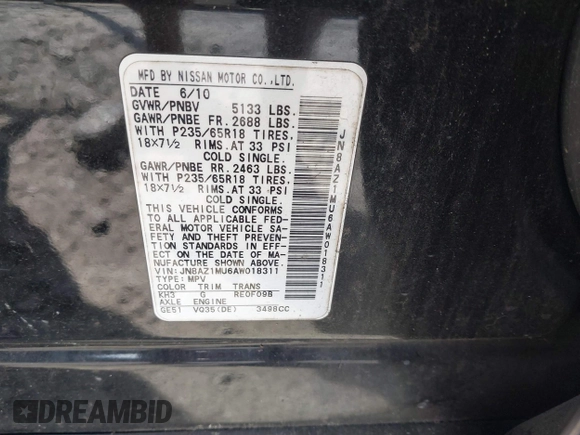 2010 Nissan Murano S z VIN JN8AZ1MU6AW018311, wystawiony jako IAAI lot #42025857 z przebiegiem 180 112 mil mil oraz . Historia ofert i sprzedaży dostępna na DreamBid. Obrazek 9.