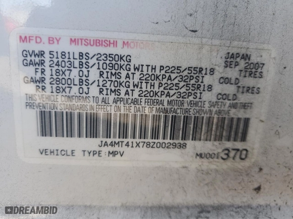 2008 Mitsubishi Outlander XLS with VIN JA4MT41X78Z002938, listed as a Copart auction lot 79595774 with 202,962 mi miles and Salvage Title. Bid and sale history available at carsss.com. Image 15.