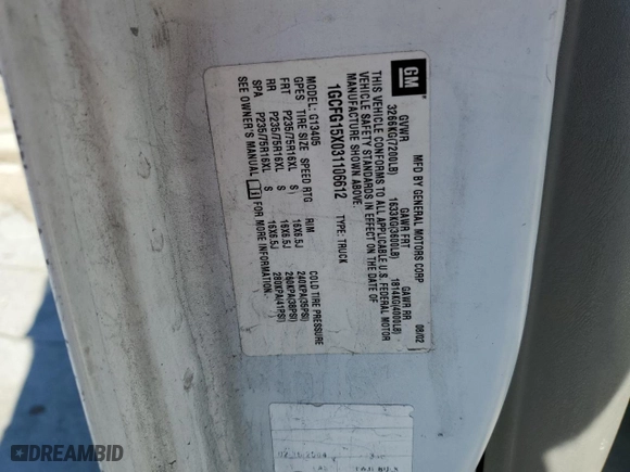 2003 Chevrolet Express Cargo Van with VIN 1GCFG15X031106612, listed as a Copart auction lot 48154145 with 256,352 mi miles and Salvage Title. Bid and sale history available at carsss.com. Image 12.