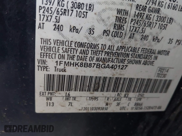 2011 Ford Explorer with VIN 1FMHK8B87BGA40127, listed as a IAAI auction lot 41912489 with 228,512 mi miles and . Bid and sale history available at DreamBid. Image 9.