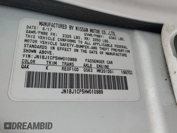 2017 Nissan Rogue SV with VIN JN1BJ1CP5HW010989, listed as a Copart auction lot 59119805 with 82,632 mi miles and Salvage title. Bid and sale history available at DreamBid. Image 13.