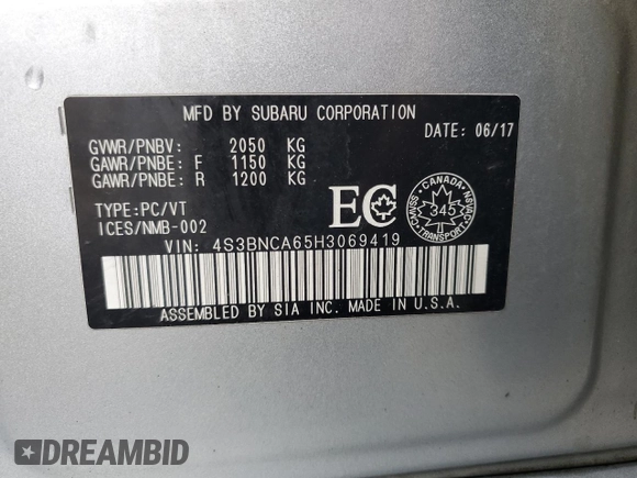 2017 Subaru Legacy with VIN 4S3BNCA65H3069419, listed as a Copart auction lot 50878865 with 194,387 mi miles and Clean title. Bid and sale history available at DreamBid. Image 12.