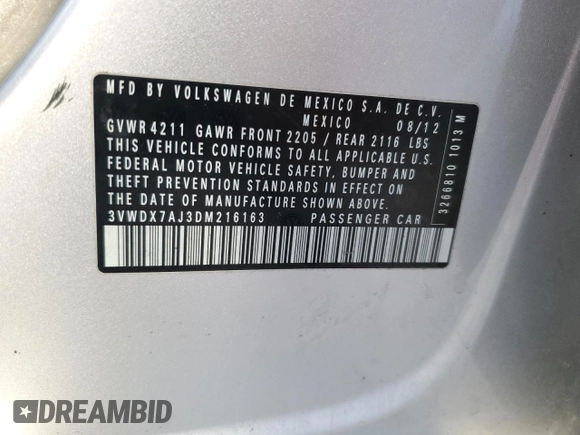 2013 Volkswagen Jetta SE с VIN 3VWDX7AJ3DM216163, выставлен на аукционе Copart как лот 49603485 с пробегом 148 045 миль миль и Списание • Salvage title. История ставок и продаж доступна на DreamBid. Изображение 14.