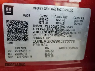 2019 Chevrolet Traverse LT Cloth with VIN 1GNEVGKW8KJ270776, listed as a Copart auction lot 71406024 with 85,523 mi miles and Salvage Title. Bid and sale history available at carsss.com. Image 13.