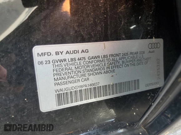 2023 Audi A3 Premium with VIN WAUGUDGY8PA146637, listed as a Copart auction lot 75889894 with 10,827 mi miles and Non Repairable. Bid and sale history available at carsss.com. Image 12.