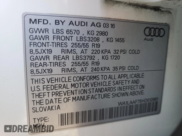 2017 Audi Q7 Premium Plus with VIN WA1LAAF75HD012681, listed as a Copart auction lot 79831634 with 145,270 mi miles and Clean Title. Bid and sale history available at carsss.com. Image 13.