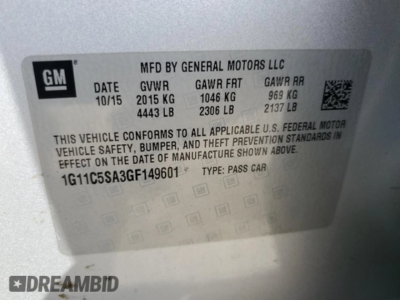 2016 Chevrolet Malibu Limited LT with VIN 1G11C5SA3GF149601, listed as a Copart auction lot 49861075 with 116,281 mi miles and Salvage Title. Bid and sale history available at carsss.com. Image 12.