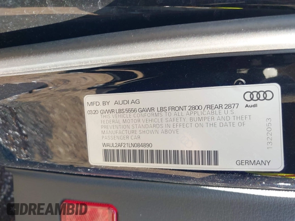2020 Audi A6 Premium Plus z VIN WAUL2AF21LN084890, wystawiony jako IAAI lot #41987577 z przebiegiem 31 045 mil mil oraz . Historia ofert i sprzedaży dostępna na DreamBid. Obrazek 9.