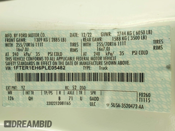 2023 Ford Ranger XL с VIN 1FTER1EH6PLE05482, выставлен на аукционе IAAI как лот 41353440 с пробегом 24 422 миль миль и . История ставок и продаж доступна на DreamBid. Изображение 9.