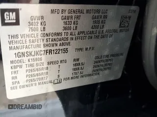 2015 Chevrolet Suburban LT with VIN 1GNSKJKC7FR122155, listed as a Copart auction lot 46984425 with Not Provided miles and Salvage Title. Bid and sale history available at DreamBid. Image 13.