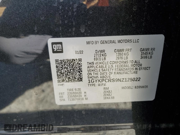 2022 Cadillac XT6 Premium Luxury with VIN 1GYKPCRS9NZ125022, listed as a Copart auction lot 42392485 with 34,703 mi miles and Salvage Title. Bid and sale history available at carsss.com. Image 14.