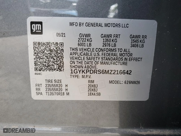 2021 Cadillac XT6 Premium Luxury with VIN 1GYKPDRS6MZ216642, listed as a Copart auction lot 70779163 with 23,033 mi miles. Bid and sale history available at carsss.com. Image 13.